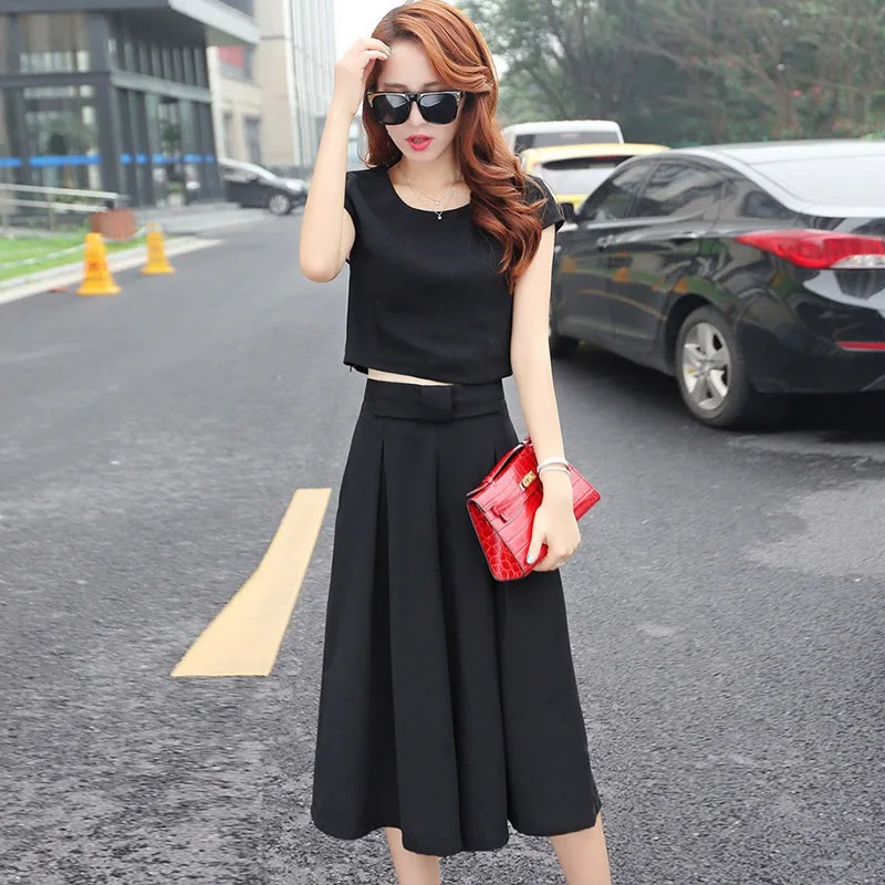 

Women Summer Casual Sets Fashion Short Tops + Calf Length Loose Pants Female Office Suit Set Women's Slim Costumes