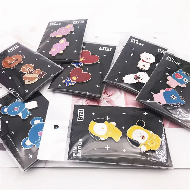 

Kpop Bangtan Boys 2Pcs/Set COOKY CHIMMY RJ KOYA MANG TATA Cute Cartoon Q Styles Metal Brooch Cute Cloth Jewelry Accessories