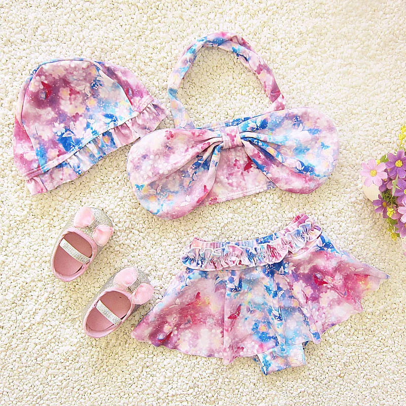 

Summer New Children Swimwear Toddler Girls Split Swimsuit Baby Kids biquini Fly Sleeve Bowknot Bikini Set Beachwear Bathing Suit