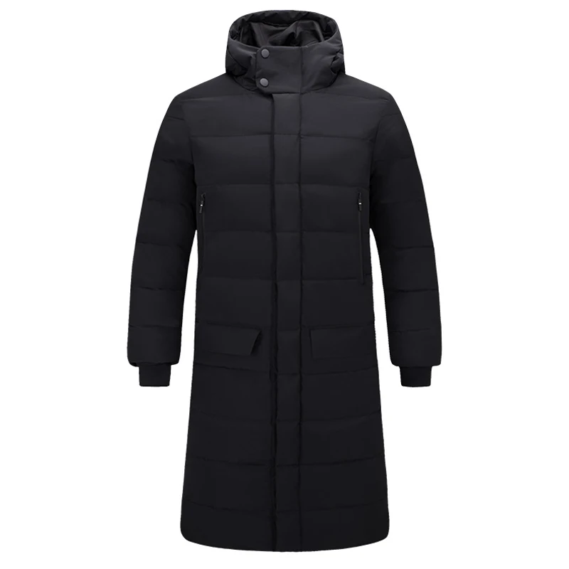 Зимняя куртка мужская водонепроницаемая Термальная с длинным рукавом походная одежда средняя и длинная секция пуховик Мужская походная куртка плюс размер L-5XL - Цвет: Черный