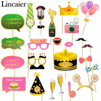 

Lincaier 24pcs 30 40 50 60 70 Happy Birthday Photobooth Props 30th 40th 50th 60th 70th Years Party Photo Booth Decorations Adult