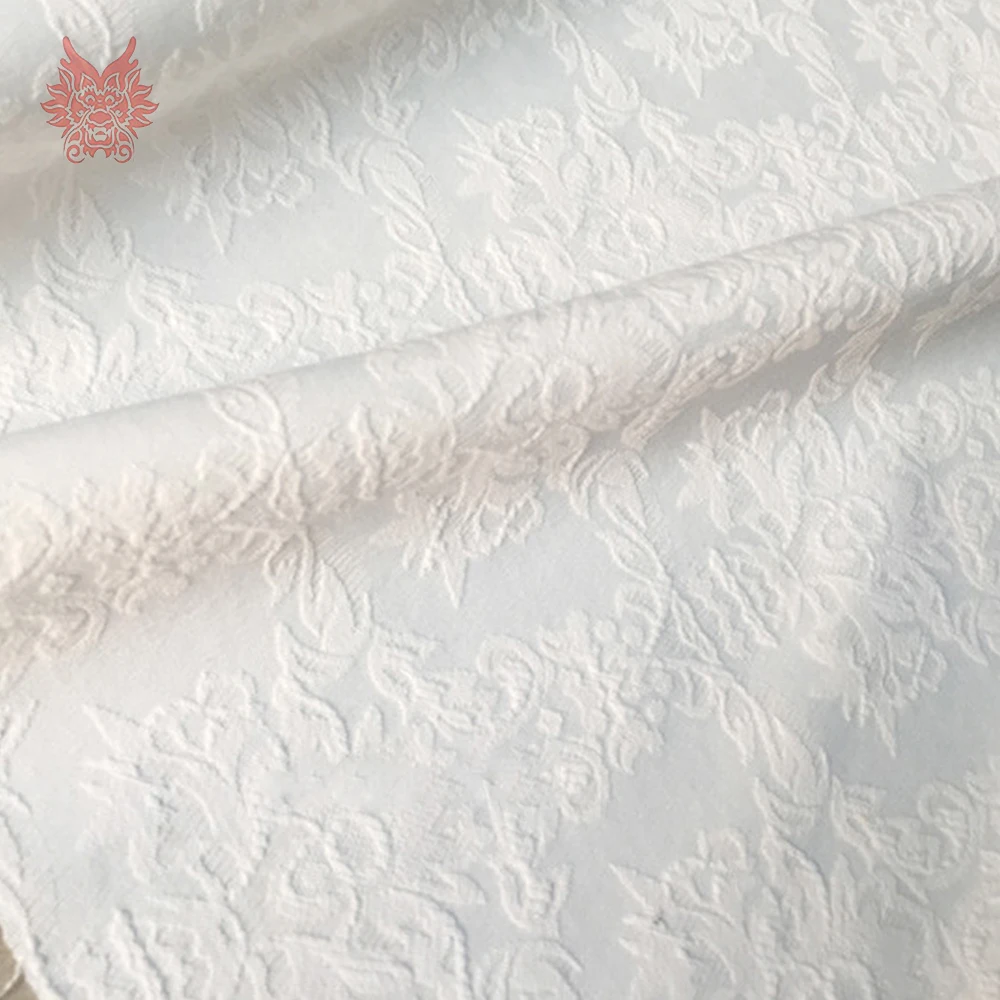 Pastoral style white embossed floral jacquard brocade fabric for dress