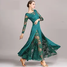Сексуальное Кружевное бальное танцевальное платье для женщин с длинными рукавами, платья для танго и вальса, стандартное бальное платье черного/Красного/синего/зеленого цвета