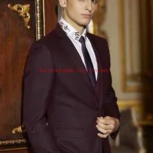Индивидуальный заказ стиль костюм жениха бордовые смокинги мужской костюм мужские свадебные костюмы мужские костюмы в деловом стиле(куртка+ брюки+ жилет+ галстук