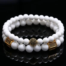 2 unids/set atolyestone Tridacna Naturales Cuentas de Piedra Bolas de Perforación de Pulseira Bijoux Pulseras Brazaletes para Las Mujeres de Los Hombres Pulsera del Filamento