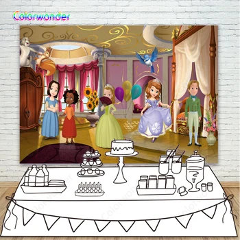 

Princess Theme Kids Background for Photography Princess Sophia with Her Friends 7x5ft Modern Castle Scenery Birthday Backdrops