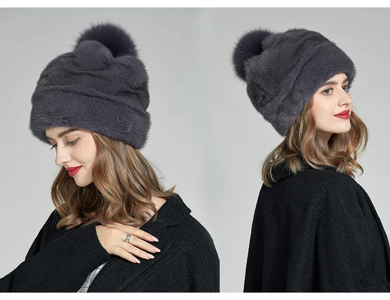 Зимние новые модные зимние шляпы, Высококачественная женская шапка из меха норки, теплая шапка из меха лисы, зимняя шапка, женская шапка 16053