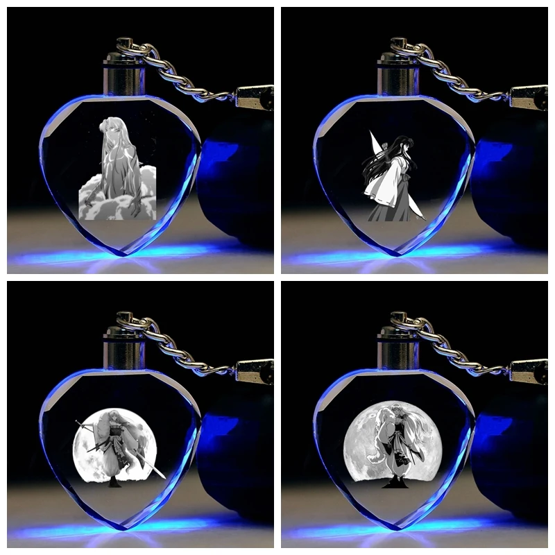 Inuyasha Role Heart-shaped Anime LED Key Chains Figure Keyring Crystal Toy Keychain Light Keyholder Unisex Gifts NEW | Украшения и