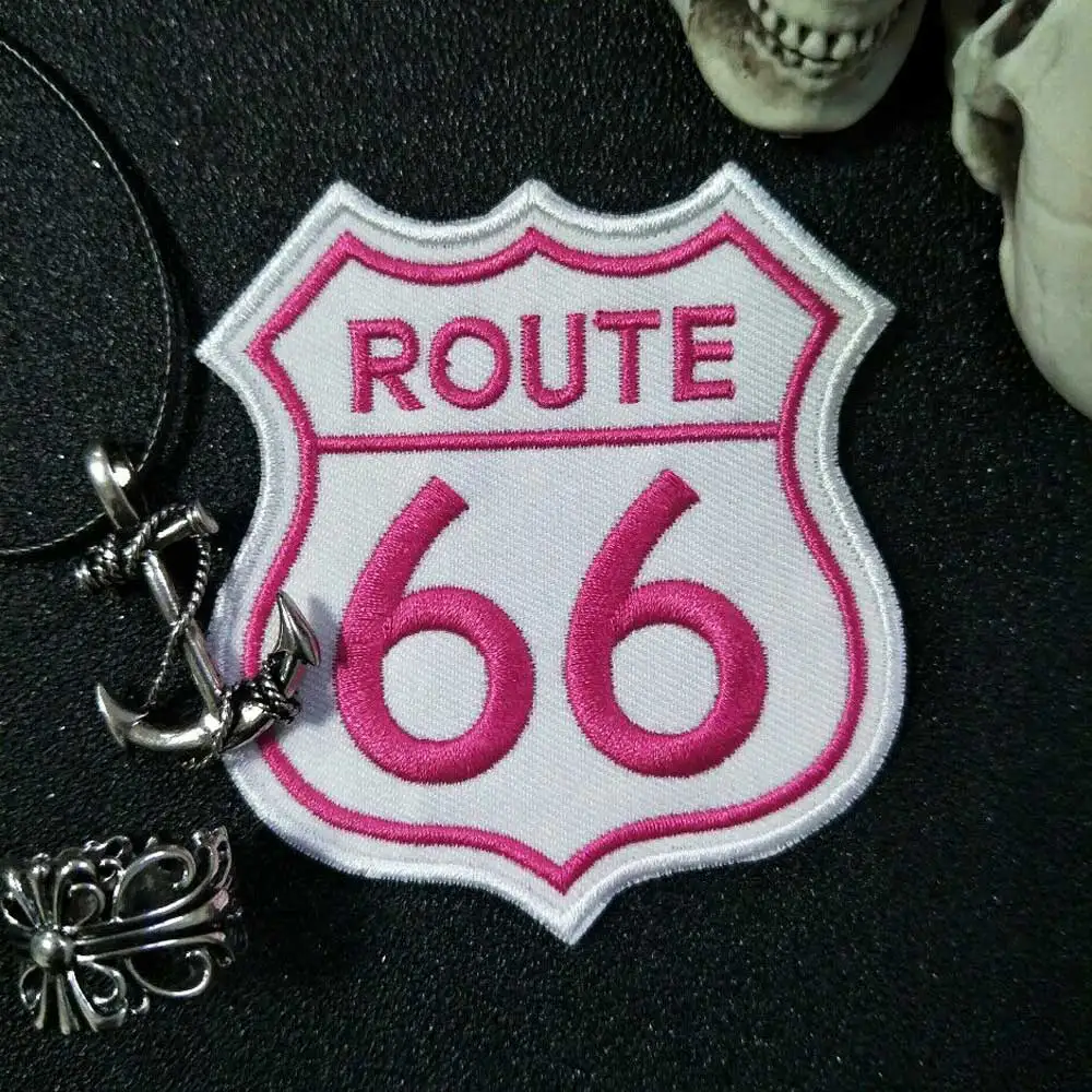 Route 66 утюг на патч вышитая аппликация Швейные Этикетка панк байкер патчи Одежда Наклейки Аксессуары для одежды знак
