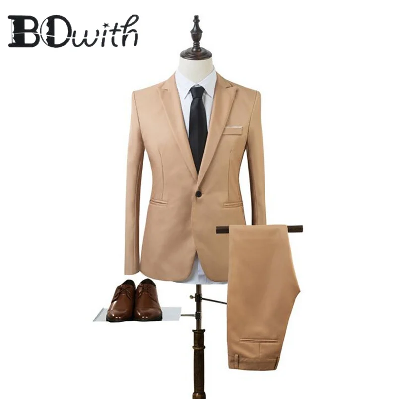 

Beige Wedding Men Suit Peaked Collar One Button Slim Fit 2 Pieces Jacket+Pants For Wedding Groom Tuxedos Formal Suits