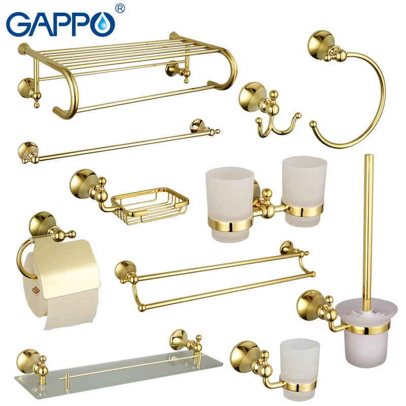 Gappo Badezimmer-Zubehör-Sets, Goldfarbener Papierhalter, Kleiderbügel, Handtuch, Toilettenbürste, Korb, Seife, Luxuriöse Badezimmer-Accessoires