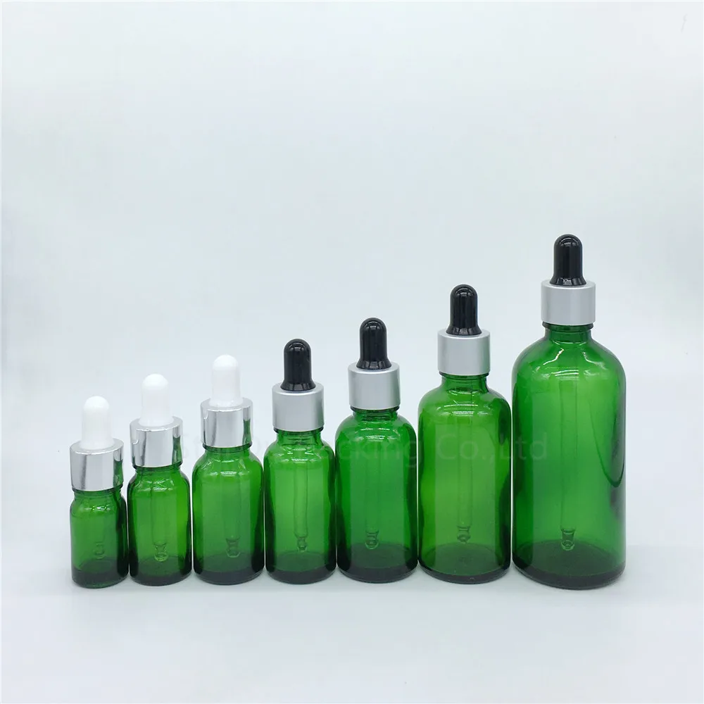 

500pcs 5ml/10ml/15ml/20ml/30ML/50ml/100ml Reagent Eye Dropper Drop Green Glass Aromatherapy Liquid Pipette Bottle Refillable