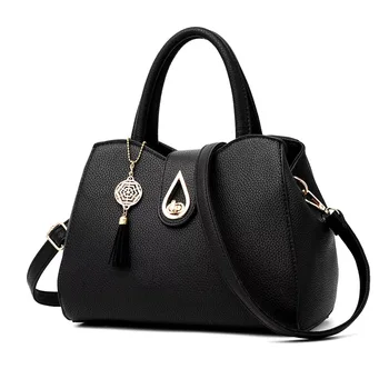 

2019 new Fashion women's bag business handbag plain color simple large capacity Tassel PU Leather Totes Bag Shoulder Bag