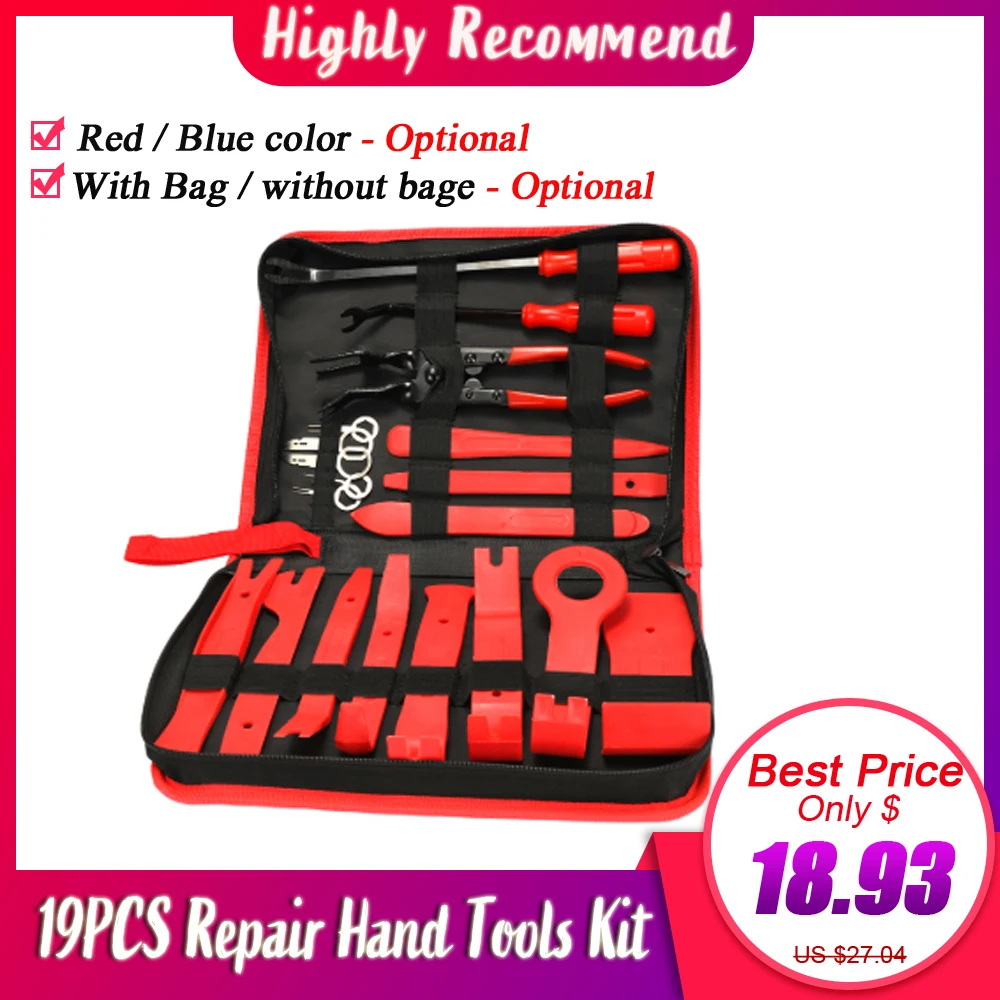 Online 19 Uds. Conjunto de herramientas de instalación de eliminación de molduras para el coche equipo de herramientas de reparación de palanca para el coche con bolsa de almacenamiento