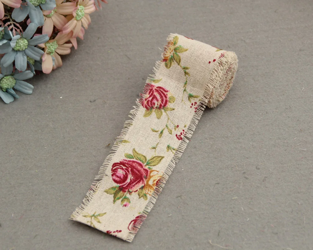 2 Meter 5cm Jute Burlap rolls Hessian Ribbon Rose cloth with Trims Tape Wedding party decor DIY wedding Burlap Flower DIY