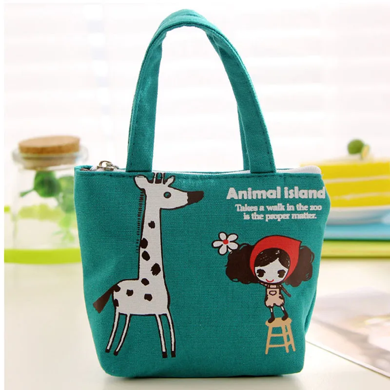 

Giraffe Pattern Handbag Green Colour Linen Girl Women Portable Storage Bag Mini Shopper Package Zipper Totes Storage Packet