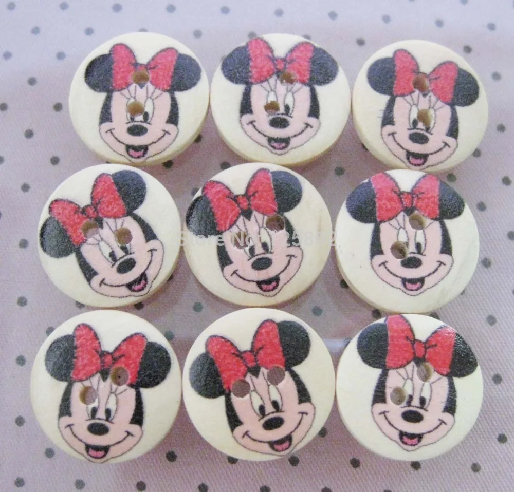 

Round Buttons Wooden 2 holes Mickey-Painted Wood Buttons Clothing Children for Decorations 120pcs/lot 18mm W0053