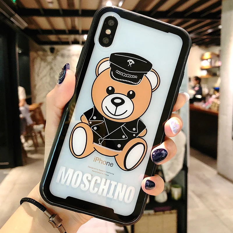 

GCWXRO Cartoon Teddy Bear Phone Case For Iphone X XR XS MAX Transparent Fashion Hard Case Cover For Iphone 6 6S 7 8 Plus 8Plus