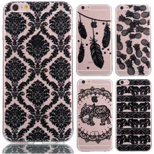 Silicone macio Transparente Do Vintage Preto Datura Paisley Padrão de Flor Capa Preta para iphone 4 4s 5 5s 5c 6 6 s plus telefone casos