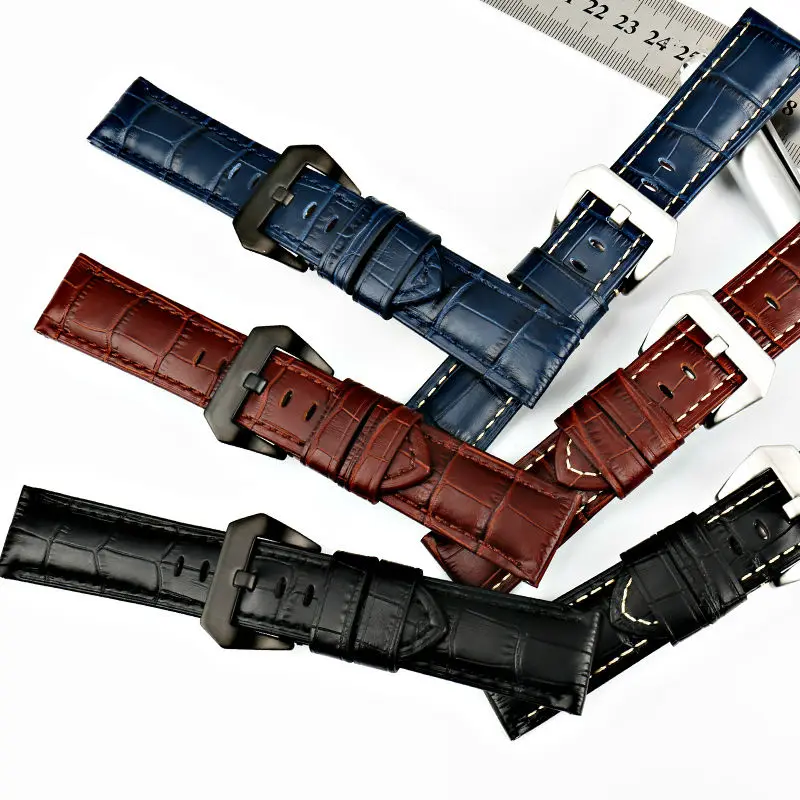 Maikes Pulseiras de Relógio de Boa Qualidade 22 24 26 mm Acessórios Pulseira de Relógio Couro Genuíno Pulseira Azul para Panerai - Image 4