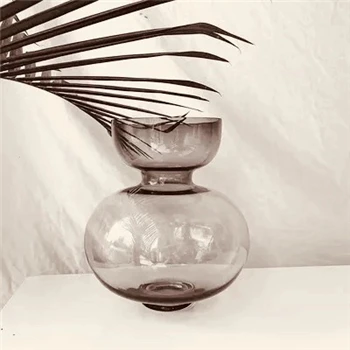 Абстрактные стеклянные вазы, настольный цветочный горшок, зеленая ваза для растений, скандинавский стиль, аксессуары для украшения дома, Современная столешница, ваза - Цвет: GREY B