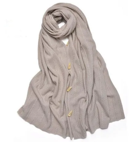 

100% Cashmere winter solid warm scarf button large soft shawl