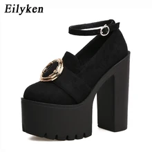 Eilyken/Модная женская обувь с пряжкой на платформе; модель года; сезон весна; туфли-лодочки на квадратном каблуке с резиновой подошвой и нескользящей подошвой; женская модельная обувь; обувь для вечеринок; Цвет Черный