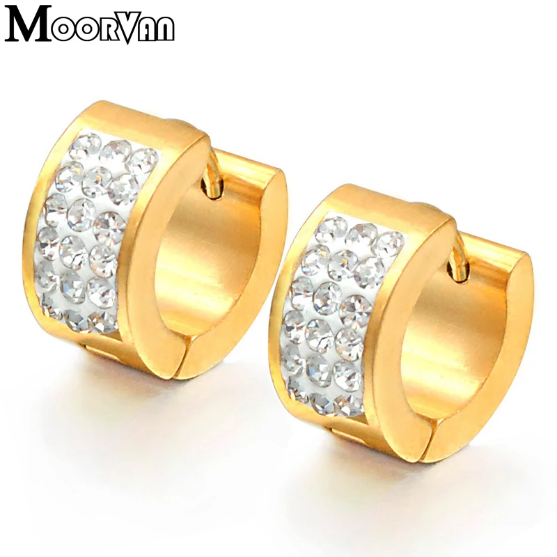 

Moorvan fashion pop women's earrings bright rhinestone stainless steel jewelry gold color romantic woman stud brincos VE480