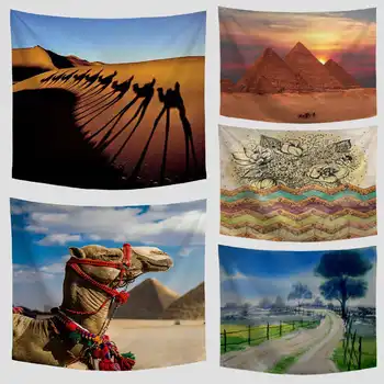 

Modern Egypt Landscape Pattern 3D Print Tapestry Sphinx Pyramid Datura Flower Geometry Stripe Desert Camel Camping Blanket