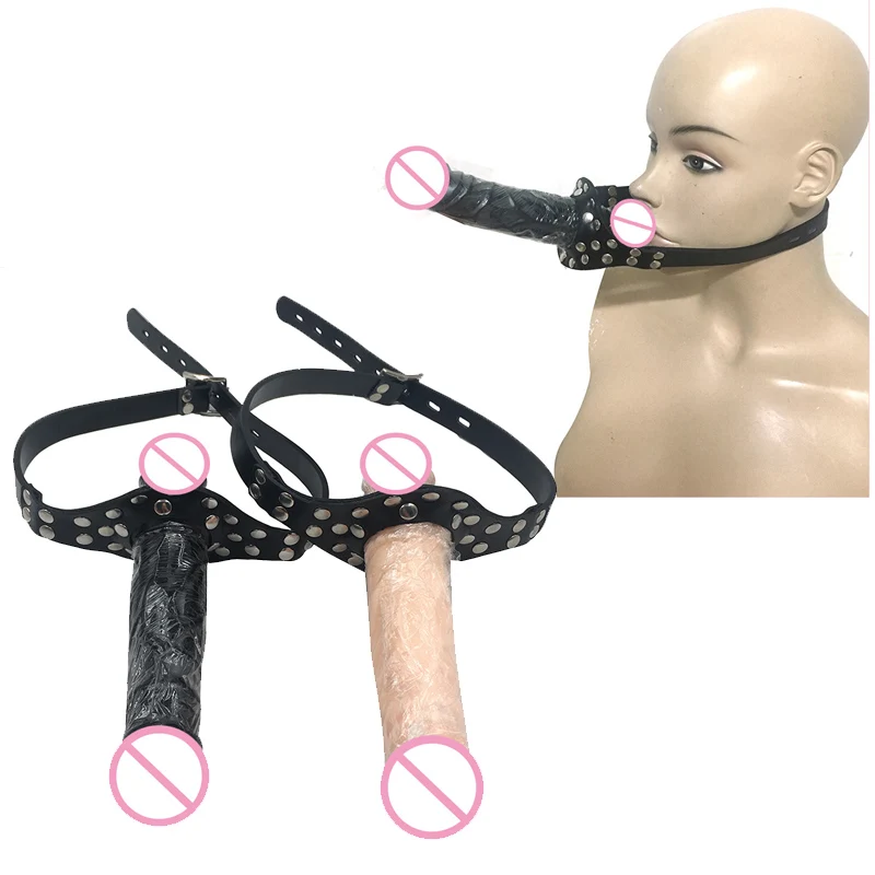 Double Ended font b Dildo b font Gag Mouth Gag font b Dildo b font Harness