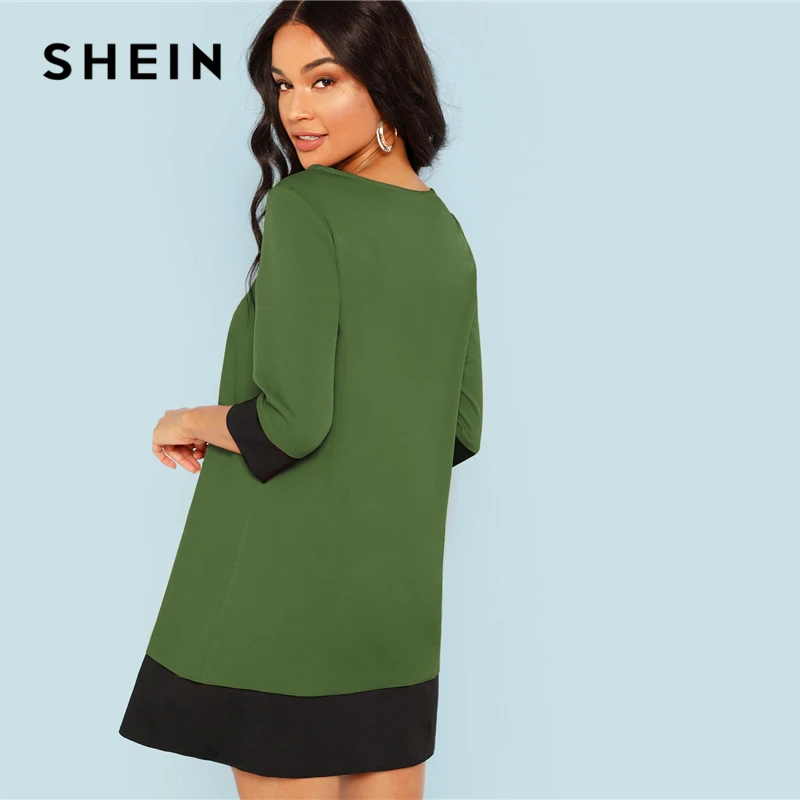 SHEIN Платье-Туника С Контрастным Низом Осенние Современные Женские Платья С Рукавом Три Четверти