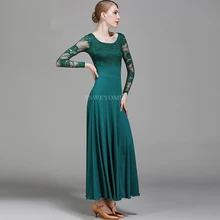 Зеленое, синее, черное бальное платье, узоры, кружевные рукава, юбка для фламенко, для танцев, женское Дешевое сценическое бальное платье, стандарт S9009