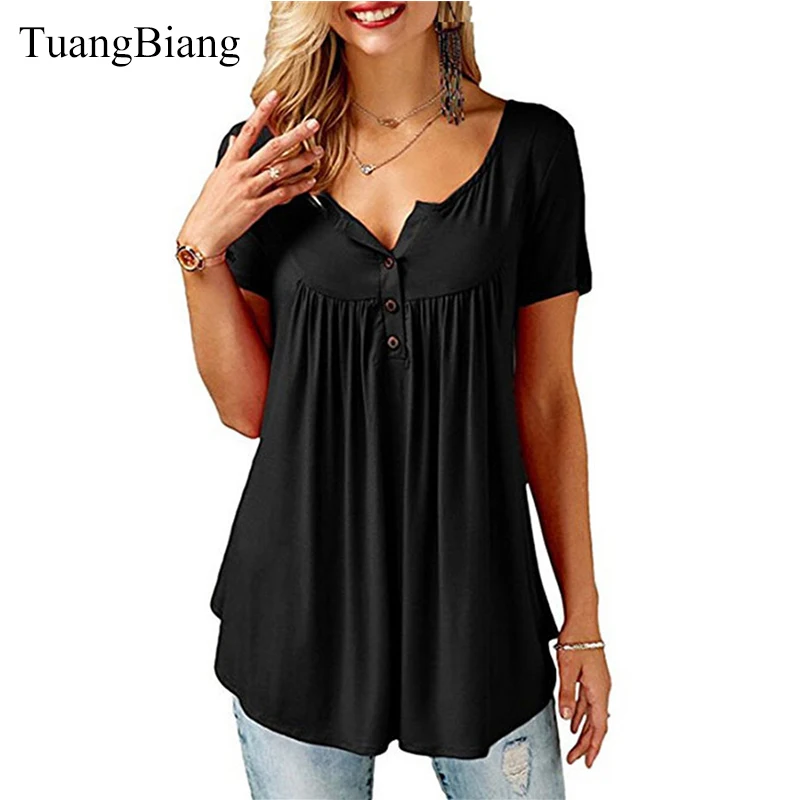  TuangBiang 2019 Women Summer V-Neck Short Sleeve T shirts Loose Sexy camiseta feminina T Shirts Fem