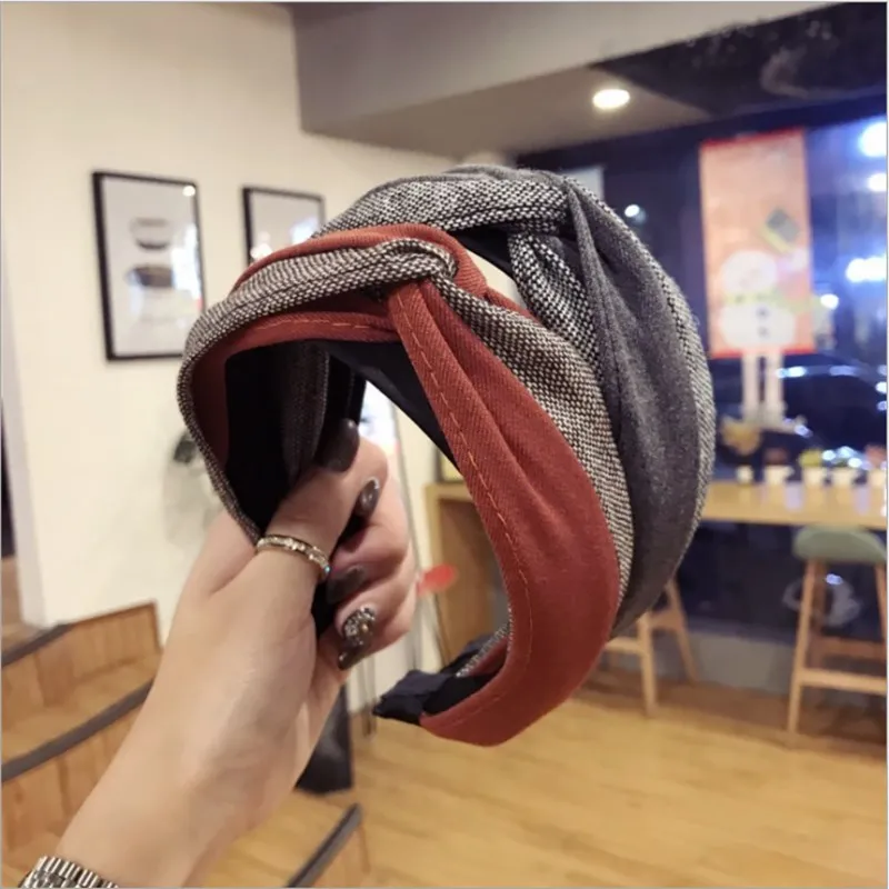 

High-end boutique hair accessories fabric color stitching hook hook cross wide fashion hoop headband hairband hair band women's
