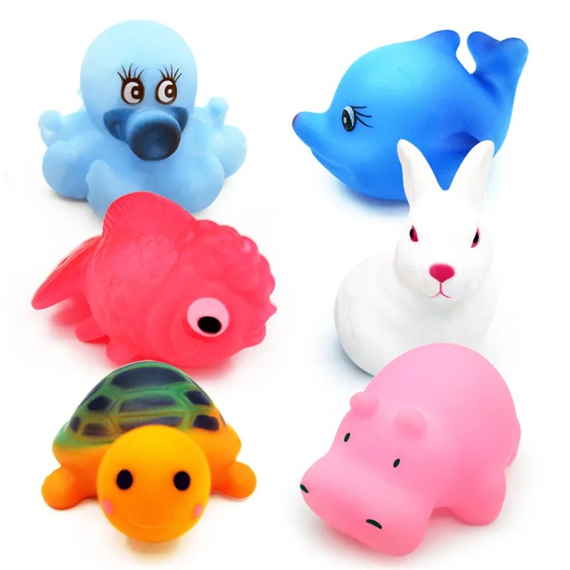 12 قطعة الطفل مختلطة الحيوانات السباحة المياه حمام لعب لينة الملونة بطة من المطاط السباحة ضغط الصوت الاستحمام لعبة أطفال الأطفال