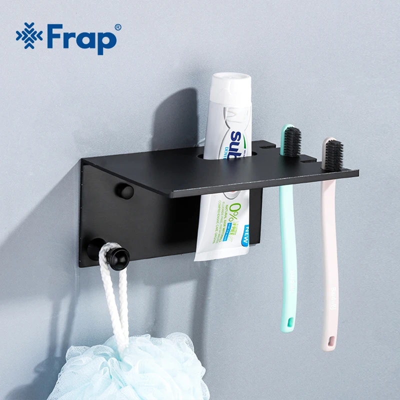 

Frap New Multi-function Shelf Rack Toothbrush Storage Rack Wall Mount Bathroom Shelves Black Rectangle Shower Rack Basin Y18080