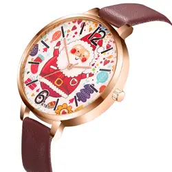 Женские часы подарок на Рождество с изображением Санта-Клауса, кварцевые наручные часы relogio feminino Dames kijken, повседневные аналоговые B50