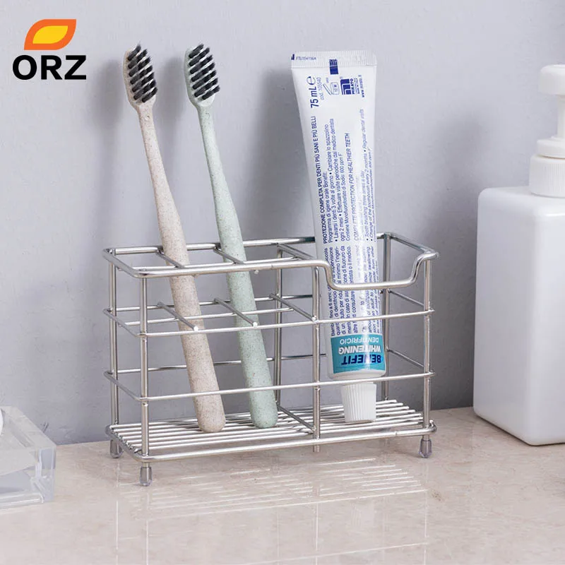 

ORZ Bathroom Toothpaste Toothbrush Holder Stand Stainless Steel Bathroom Accessories Home Storage Organizer Toothbrush HolderBox