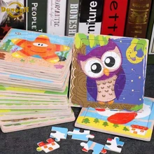 Danuyli Лидер продаж 1 шт. 16 кусочков маленькая игрушка-головоломка детские животные деревянные пазлы детские развивающие игрушки для малышей