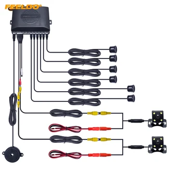 

FEELDO 1Set Car 6-Sensors Parking Sensor with 2pcs CCD 4-LED Camera Dual Visual Rear View Video Backup Radar System #CT-1967