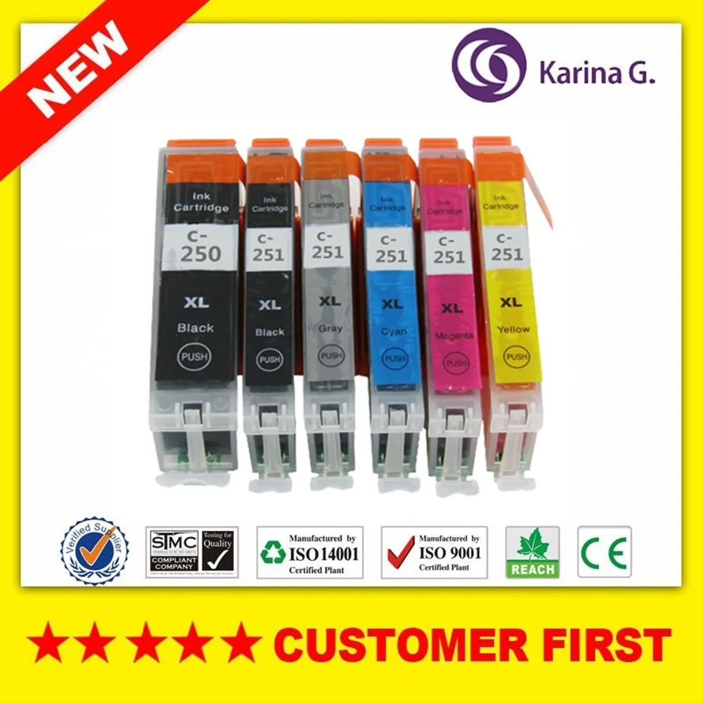 6X Compatible Ink Cartridges For Canon ink PGI250 CLI251 For PIXMA MG6320/MG7120/IP8720/MG7520