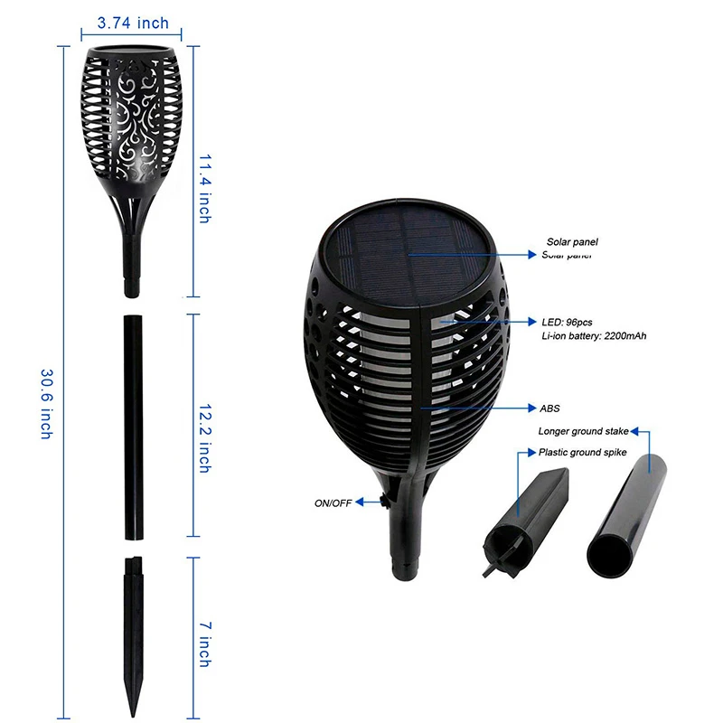32 см Пластиковый Солнечный сад пламя факелы 96 Светодиодный садовый свет украшение наружный светодиодный декоративный светильник украшение сада