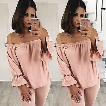 

Fashion Women Lady Sexy Off Shoulder Casual Long Sleeve Slim Top Blouse