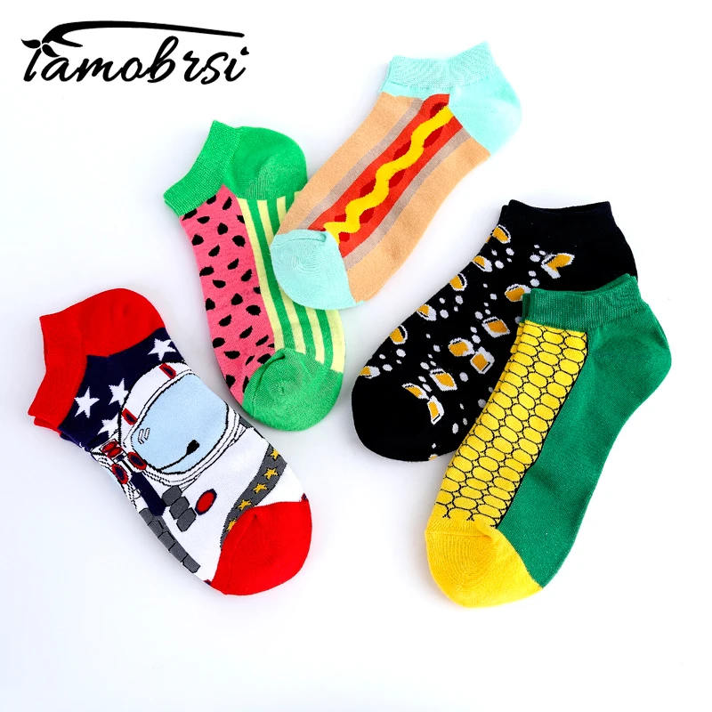 Счастливые арбуз пиво астронавт Кукуруза носки невидимые летние лодка низкие короткие носки женские мужские хлопковые забавные Повседневные носки Famale