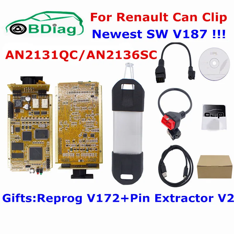 Для Renault Can Clip V191 RLT2002 полные чипы CYPRESS AN2131QC AN2135SC AN2136SC автомобильный диагностический сканер с 2 SW подарками