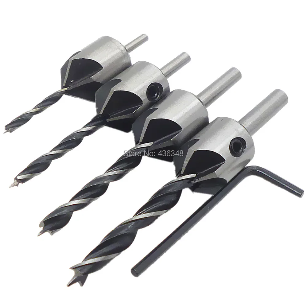 4pcs Hss 5 Flute Countersink Drill Bit Set Reamer Woodworking Chamfer