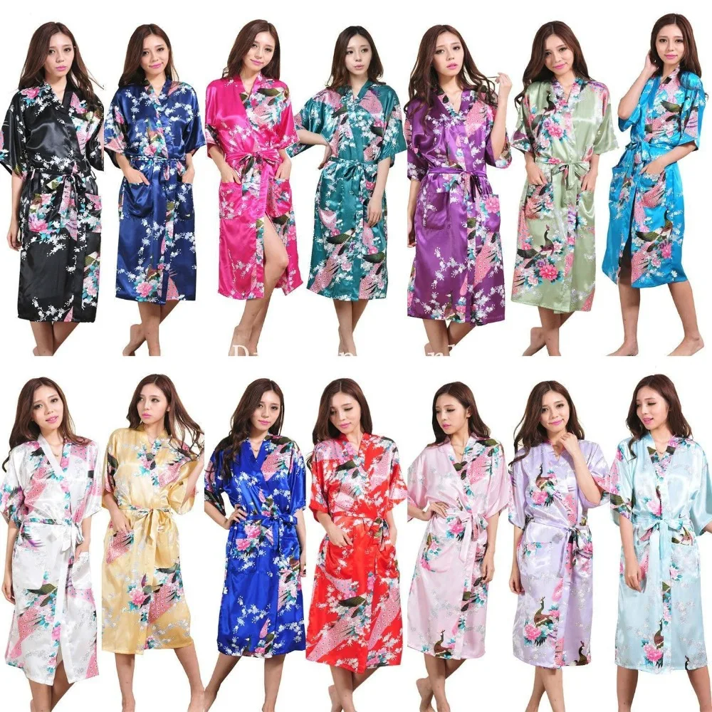 

Satin Robes for Brides Wedding Robe Sleepwear Silk Pijama Casual Bathrobe Animal Rayon Long Nightgown Women Kimono CKP001