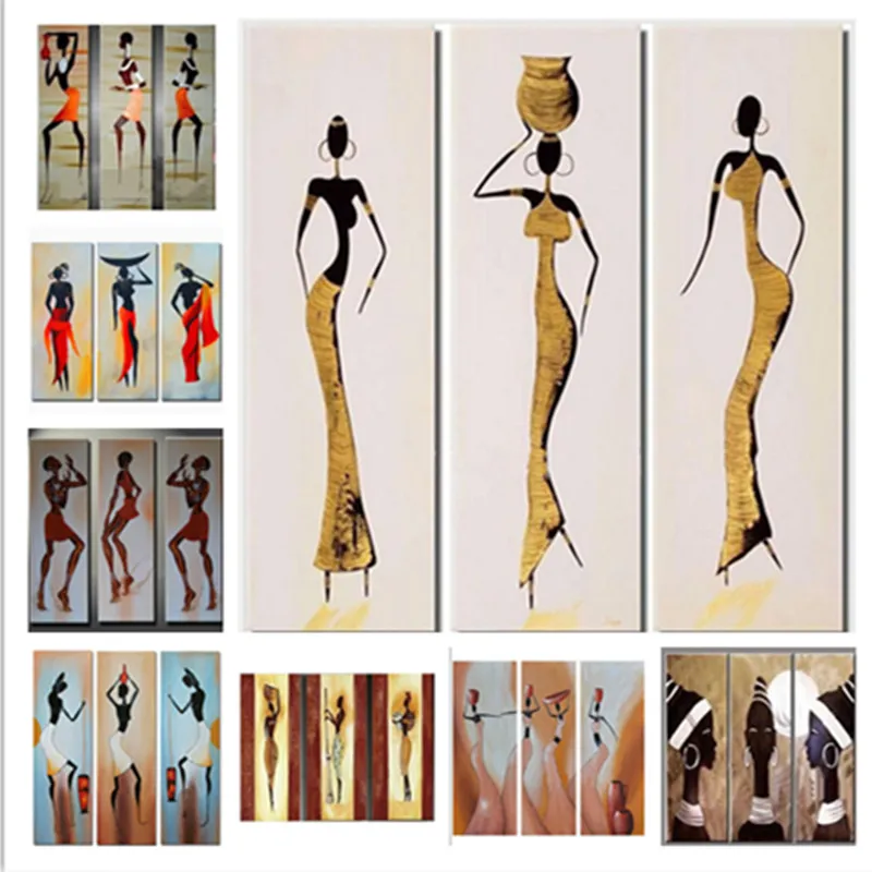 

Handpainted Abstract African Women Canvas Paintings Handmade Figure Oil Painting Home Decor Wall Art Gifts 3 Piece Oils Picture