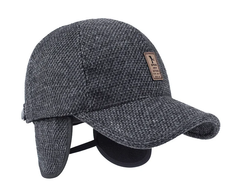 [AETRENDS] Woolen Knitted Design Winter Baseball Cap Men Thicken Warm Hats with Earflaps Z-5000