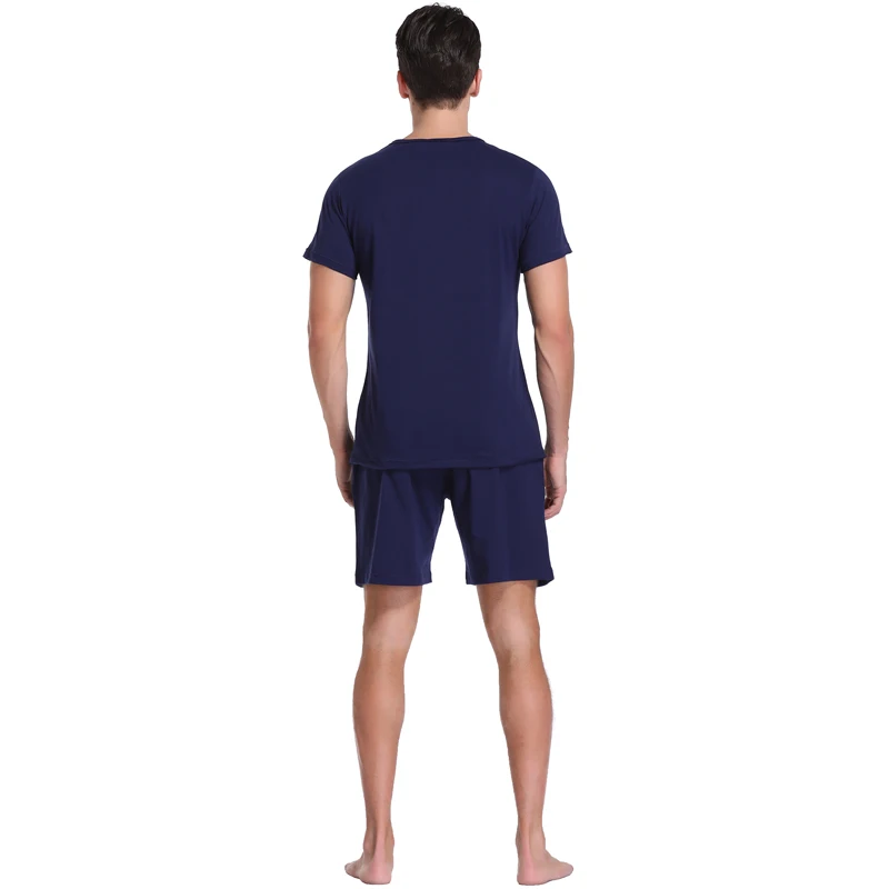 2019 летний мужской пижамный комплект с коротким рукавом, мужской пижамный комплект, Повседневная Домашняя одежда, одежда для сна, Soild color